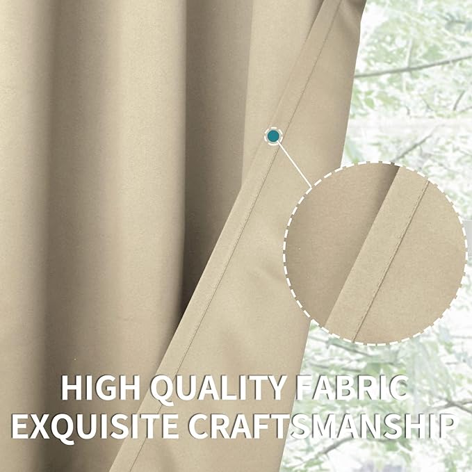 BGment Beige Blackout Curtains for Bedroom Kitchen 45 Inches Long - Short Thermal Insulated Drapes with Rod Pocket Privacy for Bathroom Small Window, 34 x 45 Inch, 2 Panels
