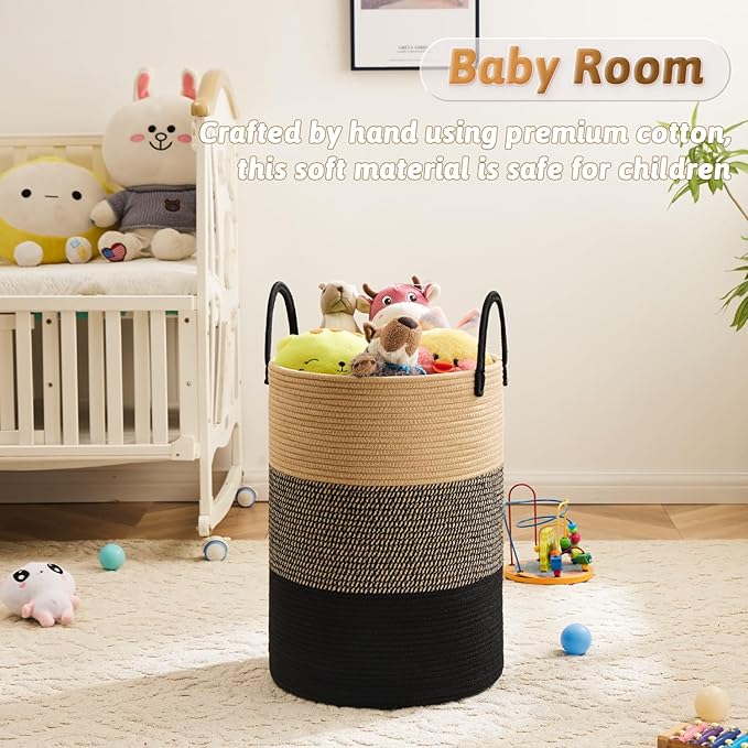 Laundry Basket,Woven Cotton Rope Laundry Hamper,100L for Decorative Storage of Dirty Clothes,Toys and Blankets in Bathroom,Bedroom and Living Room