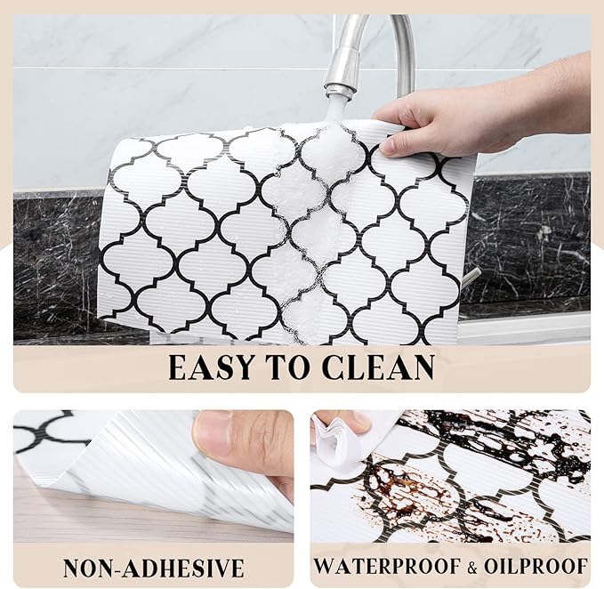 Glotoch 2 Rolls Non Adhesive Shelf Liners for Kitchen Cabinets, Non Slip Drawer Liners for Kitchen, Waterproof Cabinet Liners for Shelves/Dresser/Refrigerator/Bathroom,17.5" x 30 FT, White