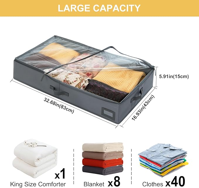 6-Inch Under Bed Storage Containers (3-Pack) | Sturdy Sidewalls | Clear Cover & Label Holder | Underbed Organizer for Crib/Couch | Stores Clothing/Blankets/Wrapping Paper/Toys