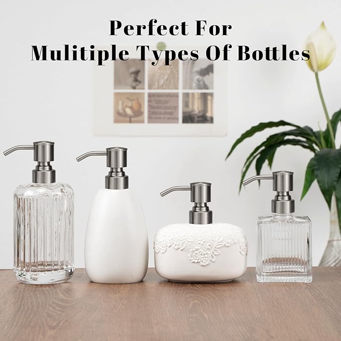 Soap Dispenser Pump Replacement 304 Stainless Steel for Regular Mouth Bottle for Standard 28/400 Thread Size Kitchen Bathroom Lotion Refill Dispenser 2 Pack(Brushed Nickel)