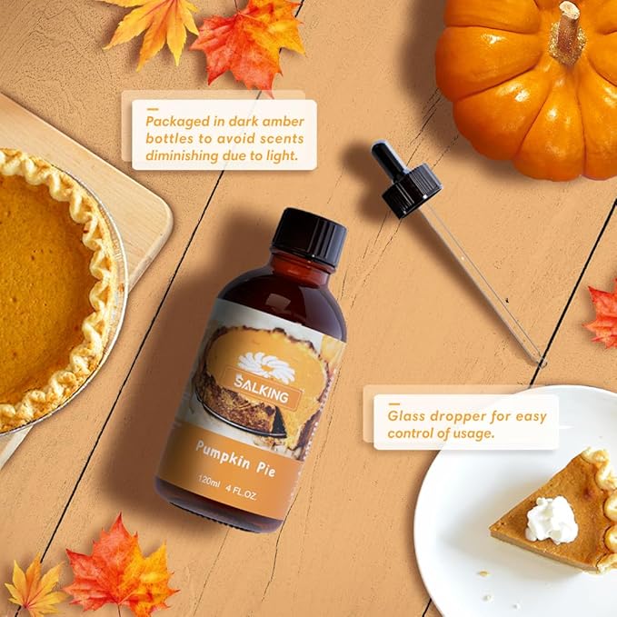 SALKING Pumpkin Pie Fragrance Oil, 120ml (4 Fl Oz) Premium Essential Oils for Diffuser, Candle Scents for Candle Making, Soap Making Supplies, Autumn Scented Diffuser Oil, Halloween Thanksgiving Gift