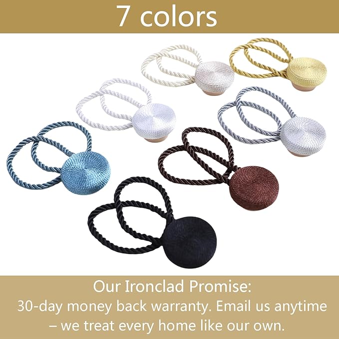 Magnetic Curtain Tiebacks - 12mm Magnetic Tie Backs for Curtains, Heavy Duty No Drill Curtain Holdbacks for Home/Office Windows Drapes, Elegant Gift-Ready Design 7 Colors (2, Beige)