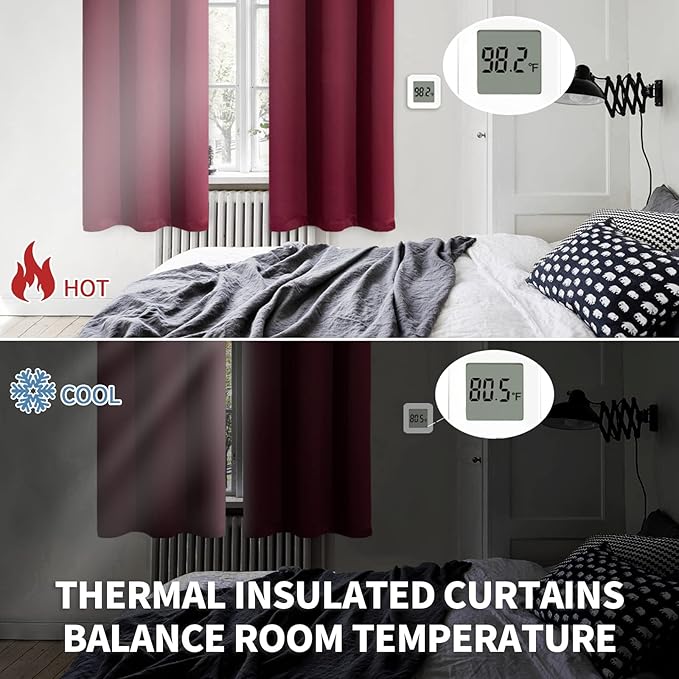 BGment Short Burgundy Blackout Curtains 40 Inches Length - Rod Pocket Thermal Insulated Room Darkening Window Drapes for Bedroom Kitchen Bathroom, 42 x 40 Inch, 2 Panels