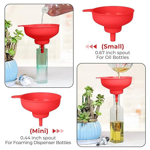 Wide Mouth Kitchen Funnel, Food Grade Plastic Cooking Canning Funnel with 4 Sizes Spouts for Filling Wide and Regular Mason Jars, Spray Dropper Oil Bottle Jug Spices Shampoo Sauce