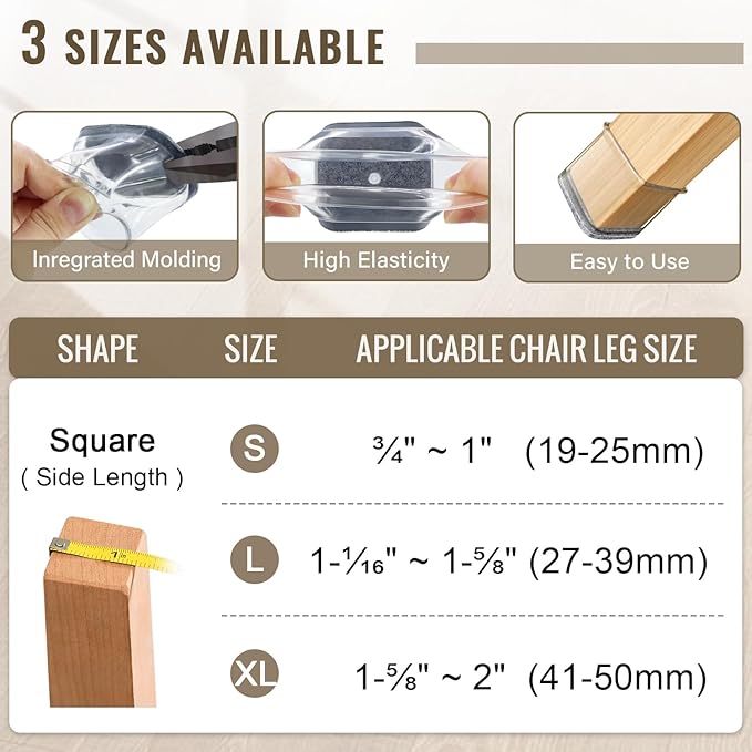 BUMACO Chair Leg Floor Protectors Square Chair Leg Protectors for Hardwood Floors Silicone Pads Covers to Protect Floors Clear-20 Pcs Square XL (1-5/8" to 2")