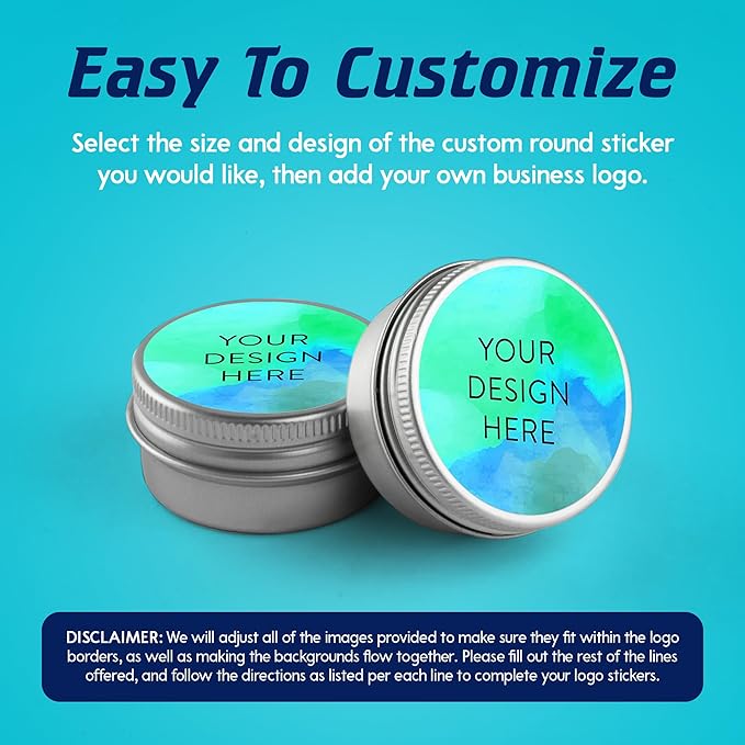 100 Custom Vinyl Stickers - Upload Your own Image, Text, Design, Logo - Personalized Logo Labels for Handmade, Packaging, Bottle, Jars, Candle, Brand Stickers (Blue Green, 1.5x1.5)