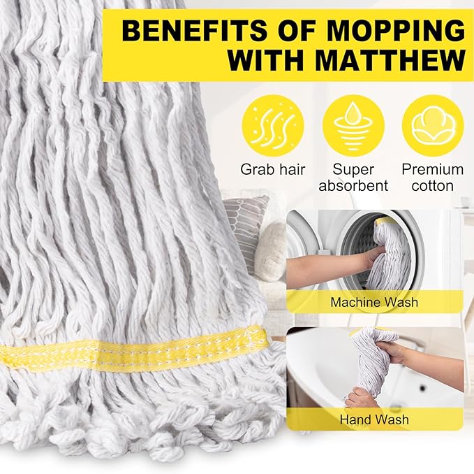 KeFanta 3 Pack Heavy Duty Commercial Mop Head Replacement,Looped End String Cotton Mop Heads,Industrial Wet Mops Refill for Floor Cleaning