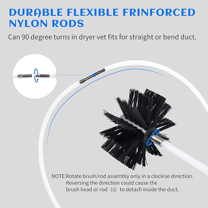 HOKLNUSE Dryer Vent Cleaner Kit Chimney Sweep Cleaning Tools Pellet Stove Cleaner Kit Air Dryer Duct Fireplace Brushes for Easy Lint Cleaning with 4" and 6" Brush Heads (Heavy Duty, 25Feet)
