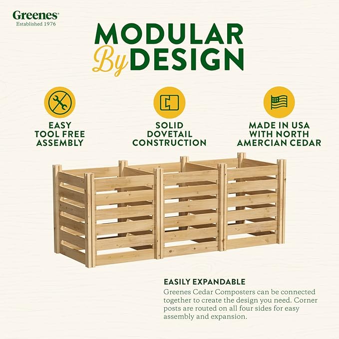 Greenes Fence Cedar Wood Composter, 24" W x 48" L x 31" H / 154.6 Gallons - Made in USA with North American Cedar