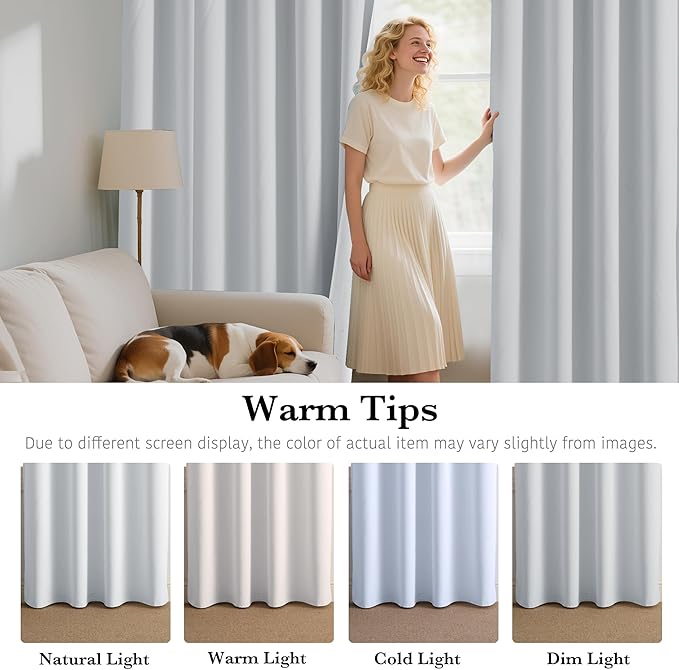 RYB HOME White Blackout Curtains for Bedroom, 100% Blackout Thermal Insulated Noise Reducing Curtains for Living Room Nursery, 34 inches Wide by 72 inches Long, 2 Panels Set