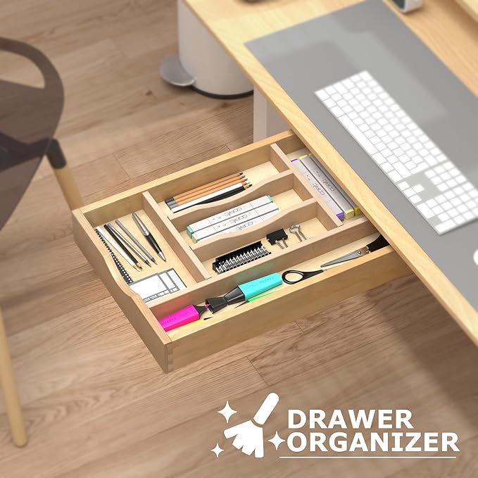 WelFurGeer Premium Wooden Silverware Organizer for Kitchen Drawers, Utensil Tray for Kitchen Drawer, Cutlery Drawer Organizer for Forks, Spoons, Knives - Sturdy Birchwood, Natural Finish