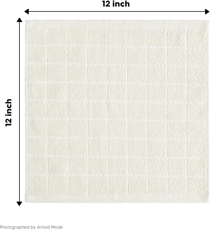 Artoid Mode Checkered Designed Cotton Beige Grey Black Terry Kitchen Dish Cloths, 12x12 Inch Soft Absorbent Quick Drying Kitchen Rags Set of 6