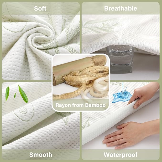 Queen Mattress Protector Waterproof Mattress Pad Washable Bamboo Rayon Mattress Cover Breathable Noiseless Bed Protector 5" - 21'' Elastic Fitted Deep Pocket