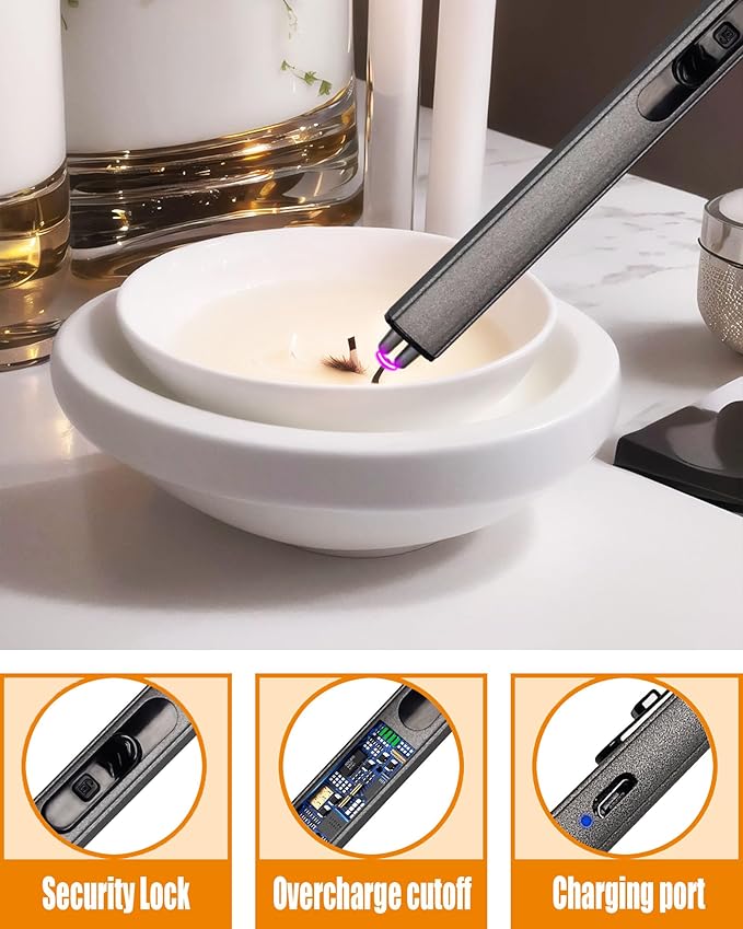 4 in1 Candle Accessory Set with Rechargeable Candle Lighter, Candle Wick Trimmer, Candle Wick Snuffer, Candle Wick Dipper, Candle Care Kit (Silver Black)