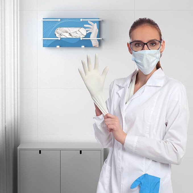 niffgaff Glove Box Dispenser Wall Mount: White Glove Holder Organizer for Disposable Glove Box & Tissue Box - Glove Organizer on Wall in Lab, Kitchen, Bathroom, Garage
