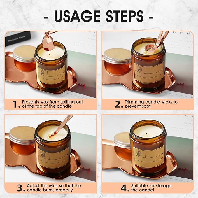 PATOISE 4 in 1 Candle Accessory Set, Wick Trimmer, Candle Snuffer, Wick Scoop,Storage Tray,Perfect for Candle Lovers (Rose Gold)