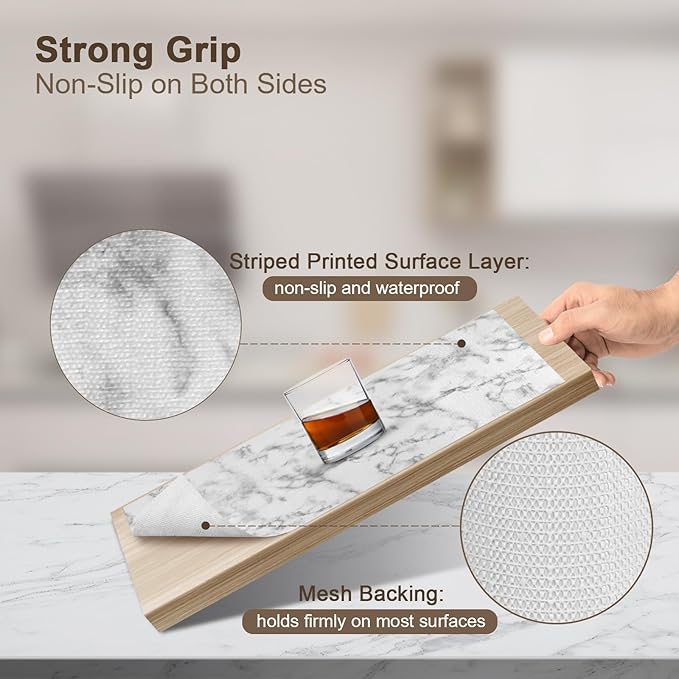 OcePor Non-Adhesive Drawer and Shelf Liner 12IN x 30FT，Non Slip Cabinet and Cupboard Liner, Kitchen Cabinet Liners for Shelves, Waterproof Drawer Shelf Liners for Cabinets/Bathroom Cupboard, Marble