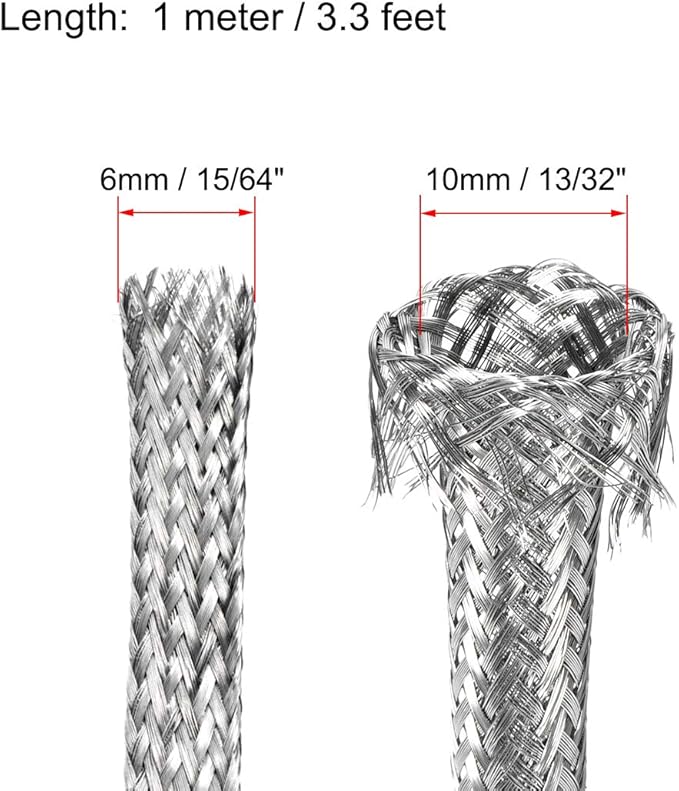 uxcell 3.3Ft - 15/64 Inch 304 Stainless Steel Sleeving Expandable Hose Cover