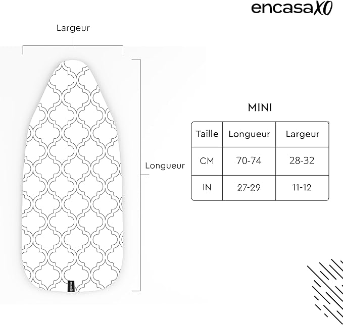 Encasa XO Ironing Board Cover and Pad 28"x12" - Thick 3mm Felt Padding, Drawstring Tightening & Lock, Easy Fit, Scorch & Stain Resistant, Fits Mini Ironing Board - Black Arrow