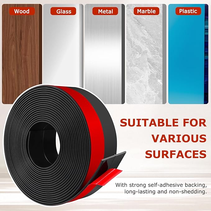 Weather Stripping Self Adhesive Door Draft Stopper Flexible Shower Door Bottom Seal Silicone Seal Strip for Sliding Glass Windows Side Gaps (Black, 2 Inch Wide x 40 Feet Long)