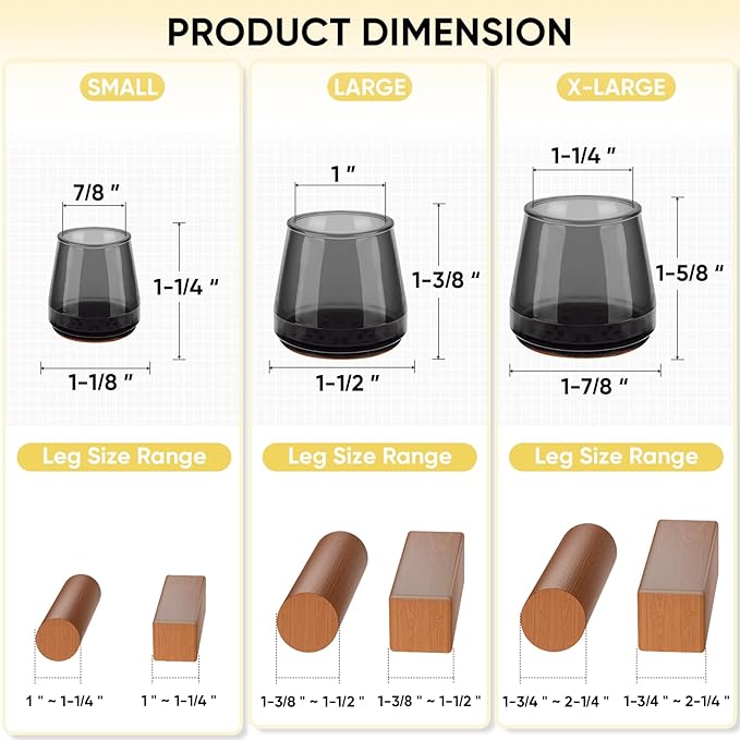 BALEINE 32 Pack Silicone Chair Leg Floor Protectors, Stool Leg Protectors Cap, Non-Slip Chair Leg Caps for Hardwood Floors (Black & Large, 32 Pack)