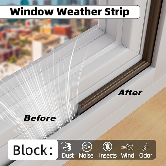 2Pcs×196" Wedge Weather Stripping Door Seal Strip for Door Frame & Window,Self Adhesive Window Insulation Draft Stopper Seal for Winter,Gray Foam Door Gap Filler for Soundproofing Light Blocker,Brown
