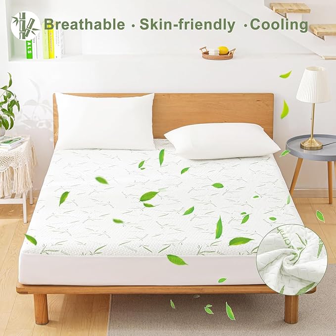 Twin Mattress Protector 2 Pack,Waterproof Mattress Pad Washable Bamboo Rayon Mattress Cover Breathable Noiseless Bed Protector 5" - 21'' Elastic Fitted Deep Pocket