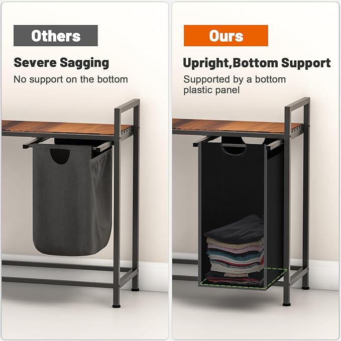 Laundry Hamper, Laundry Sorter with 4 Pull-Out Removable Oxford Fabric Bags Cloth Laundry Basket 4 x 10 Gallons (Black and Rustic Brown)