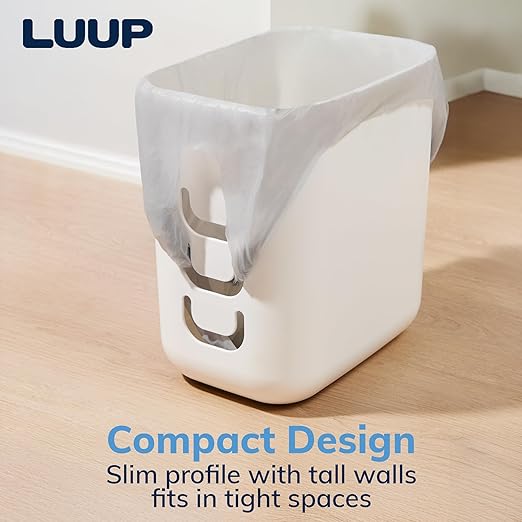 STORi Luup Bathroom Wastebasket, Secure Grocery Bags, Plastic Garbage Container for Vanity, Laundry Room, Kitchen, Office, 2.5 Gallon, White, Made in USA
