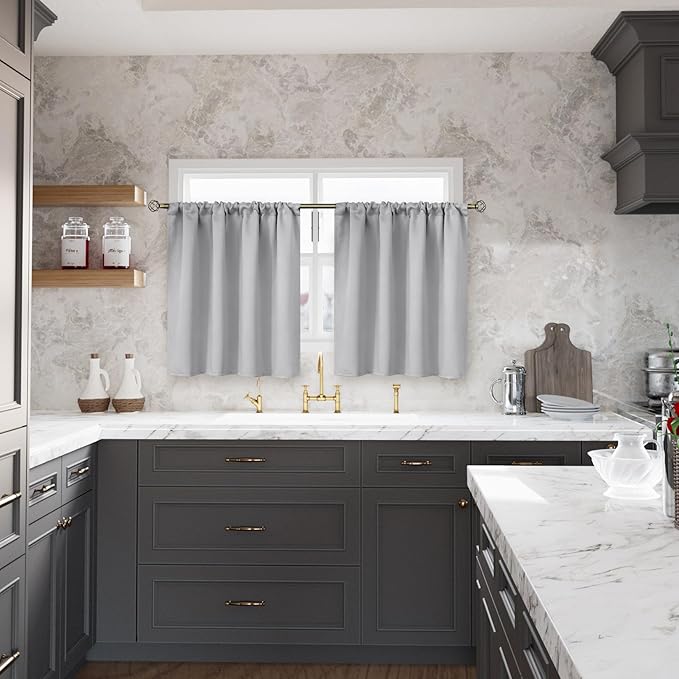 BGment Light Grey Short Curtains 36 Inches Length for Kitchen Cafe - Half Window Drapes with Rod Pocket Small Thermal Insulated Darkening Blinds for Bathroom Bedroom, 2 Panels, 34 x 36 Inch