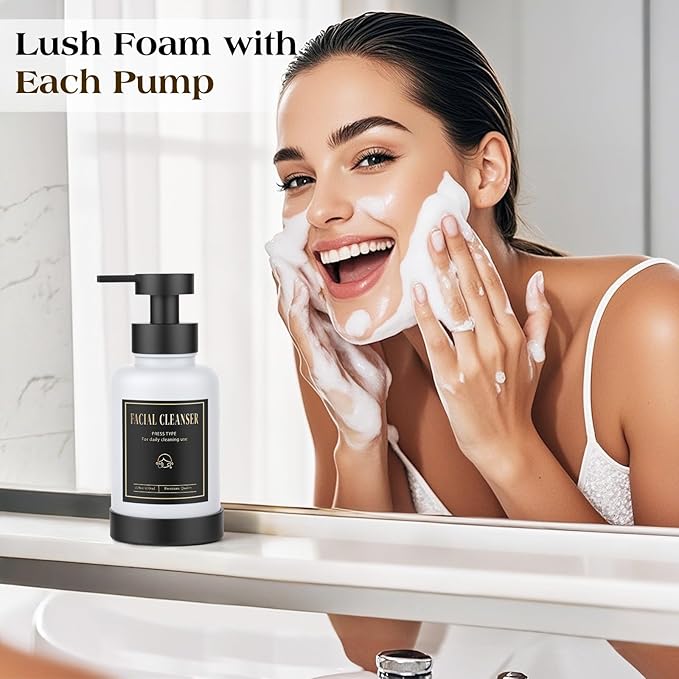 Luxspire Foaming Soap Dispenser, Glass Foam Pump Soap Dispenser, Non-Slip Hand Soap Container with 5 Waterproof Labels, 15 Oz Refillable Liquid Soap Holder for Bathroom & Kitchen, White, 1 Pack