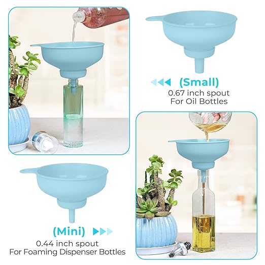 Wide Mouth Kitchen Funnel, Food Grade Plastic Cooking Canning Funnel with 4 Sizes Spouts for Filling Wide and Regular Mason Jars, Spray Dropper Oil Bottle Jug Spices Shampoo Sauce