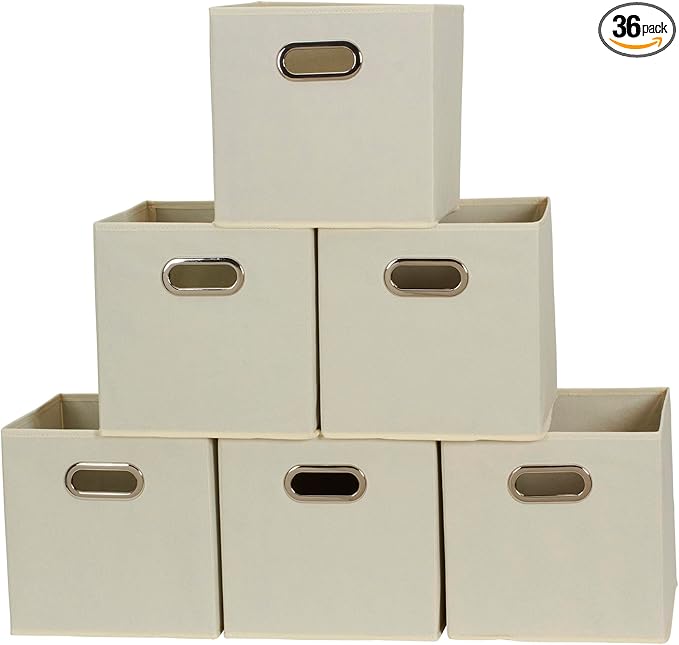 Household Essentials 82-1 Foldable Fabric Storage Bins | Set of 6 Cubby Cubes with Handles | Natural (Pack of 6)