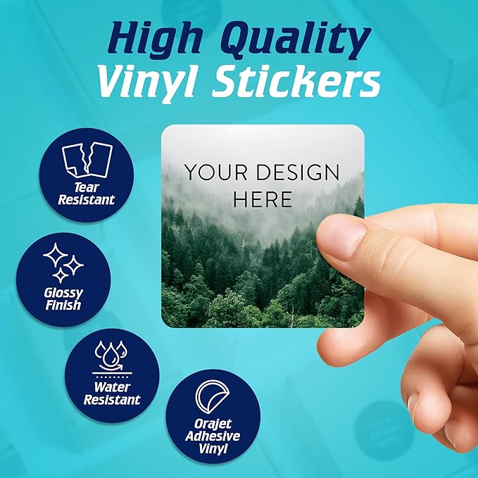 100 Custom Vinyl Stickers - Upload Your own Image, Text, Design, Logo - Personalized Logo Labels for Handmade, Packaging, Bottle, Jars, Candle, Brand Stickers (Foggy Valley, 1.5x1.5 Square)