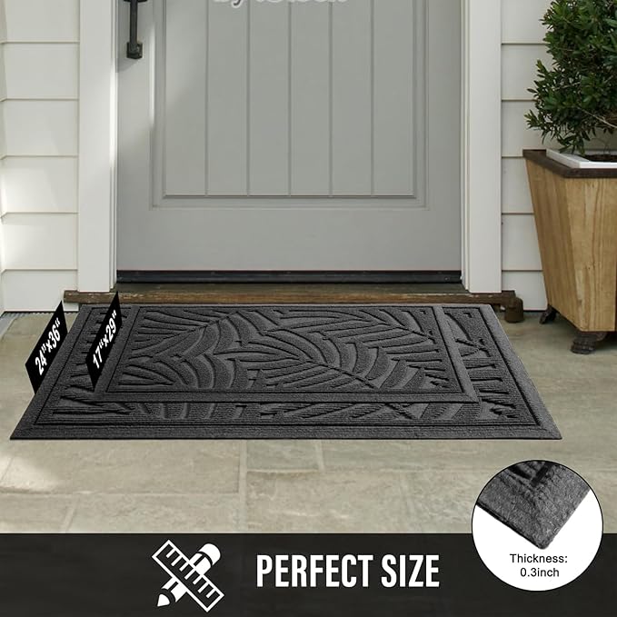 Front Door Mat, Absorbent Resist Dirt Welcome Door Mat Indoor Outdoor, Waterproof Doormat, Sturdy Non Slip Backing, Fade Resistant, Low Profile Entry Mat for Entryway, 29×17, Grey