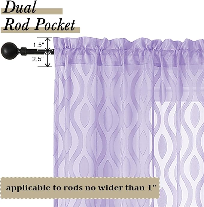 Aiyufeng Purple Sheer Curtains 84 Inch Length 2 Panels, Solid Lightweight Clip Jacquard Light Filtering for Bedroom Living Room, Modern Wavy Line Rod Pocket, Total 80 Inches Width