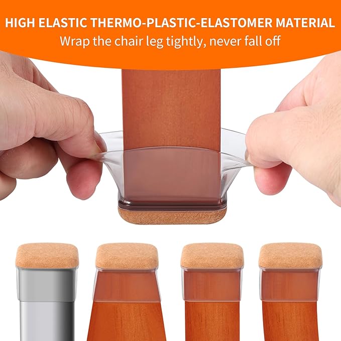 Ezprotekt 8 Pcs Rectangle Clear Silicone Chair Leg Floor Protectors, Rectangle Felt Furniture Pads Caps, Chair Leg Covers Cups for Chair Table Desk Sofa (Fit L :1.3-1.7", W: 0.9-1.2")