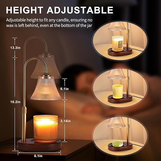 Candle Warmer Lamp,Candle Warmer lamp with Timer for Jar Candles with 2 Bulbs,Decor Mom Christmas Birthday Gifts for Women,House Warming Gifts New Home Bedroom Decor,Striped Gold