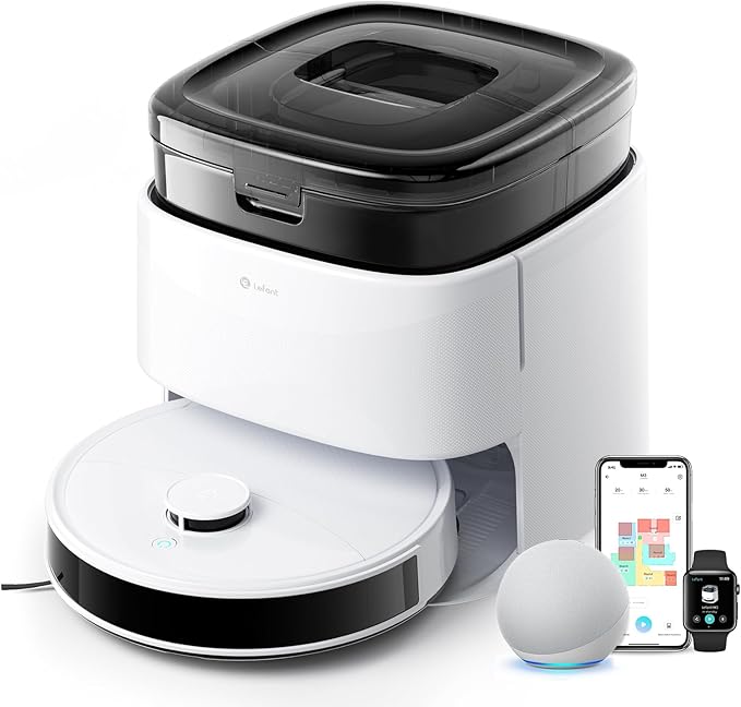 Lefant LiDAR Robot Vacuum and Mop, All-in-One Dock,56-Day Self-Emptying, 190° PSD Obstacle Avoidance, Customized Cleaning, 12000Pa Strong Suction, 220 Min Runtime, WiFi/Alexa/APP/iWatch, M3