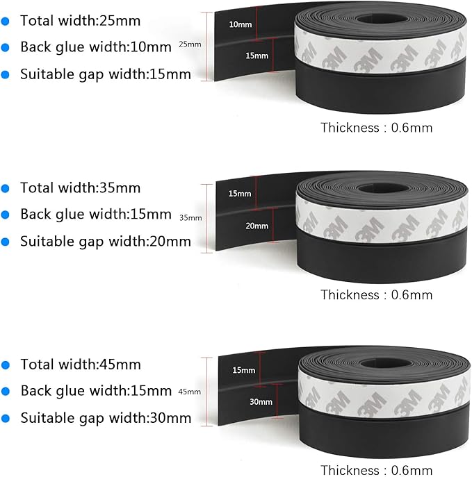 TAROSE Weather Stripping, Silicone Door Seal Strip Door, 16 Feet Long Black (Width 25mm)