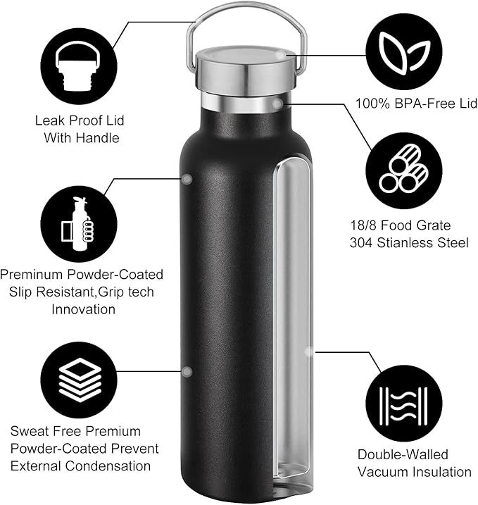 Neihepal 20 oz Insulated Water Bottles Bulk 8 Pack,Stainless Steel Double Wall Sport Bottle with Lid of Handle,Metal Reusable Flask for School,Cyclists,Hikers,Gift (Mix,Set of 8)
