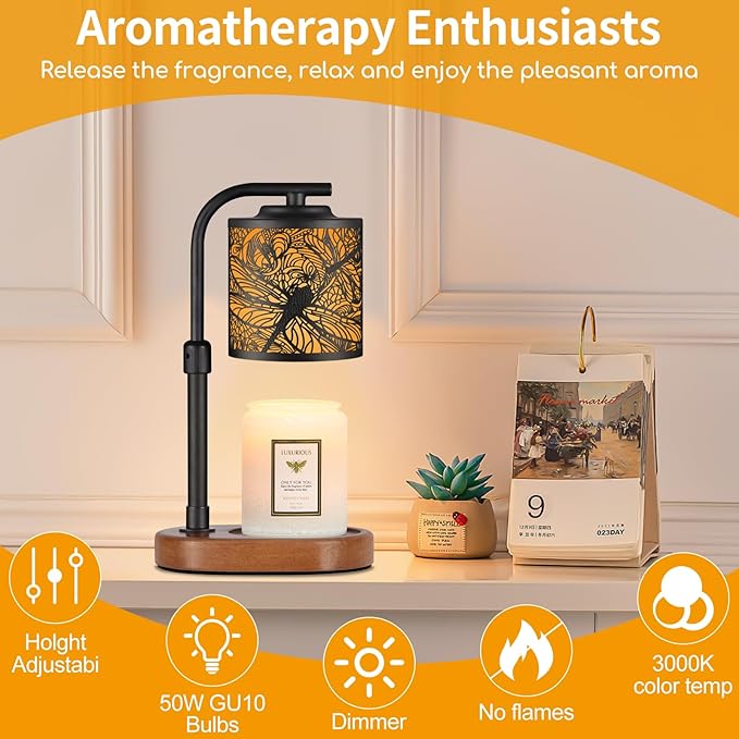 kobodon Candle Warmer Lamp with Timer, Electric Candle Lamp Warmer Birthday for Mom Women Home Bedroom Decor Wax Melt Warmer for Scented Wax with Jar Candles (Dragonfly)