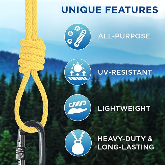 TECEUM Cotton Rope 3/16” (5 mm) – 50 FT – Strong All-Purpose Braided Rope – Natural Cotton – for Crafting, Сamping, Clothes Line, DIY, Indoor & Outdoor Use – Yellow