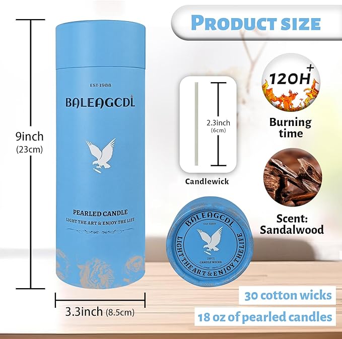 Sandalwood Scented Black Pearled Candle 18oz Luxury Sand Candle Granulated Wax - 30 Cotton Wicks – Wax for Candle Making Decorative Candles Smooth and Clean Burning Lasts up to 120 Hours