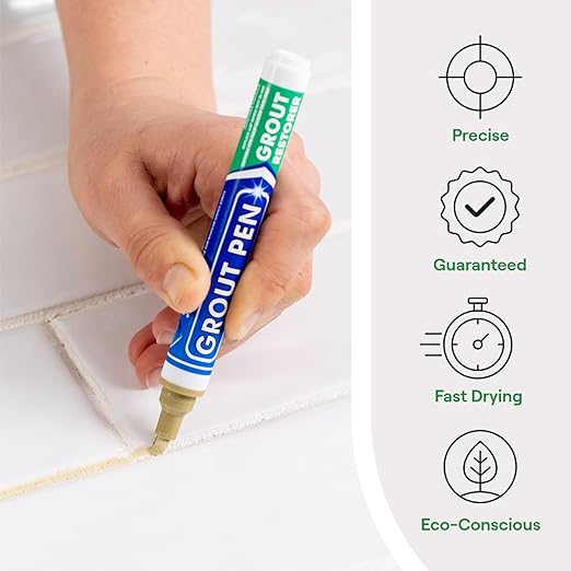 Grout Pen Beige Tile Paint Marker: Waterproof Grout Paint, Tile Grout Colorant and Sealer Pen - Narrow 5mm, 2 Pack with Extra Tips (7mL) - Beige