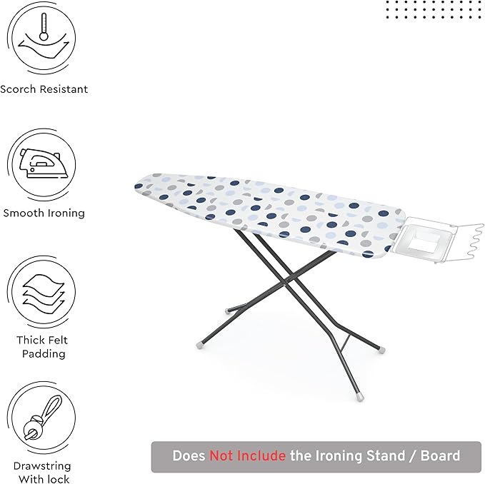 Encasa XO Ironing Board Cover and Pad 54"x15" - Thick 3mm Felt Padding, Drawstring Tightening & Lock, Easy Fit, Scorch & Stain Resistant, Fits Standard Large Ironing Board - Blue Moon