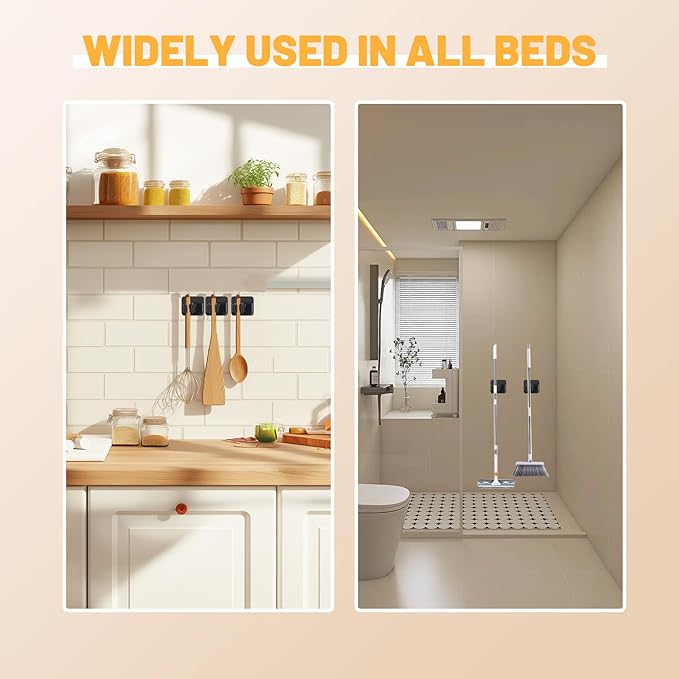 Mop and Broom Holder Wall Mount Stainless Steel Broom Mop Hanger Wall Mounted Garden Tool Rack Organizer for Closet Garage Laundry Room Kitchen Decor (Black) (6)