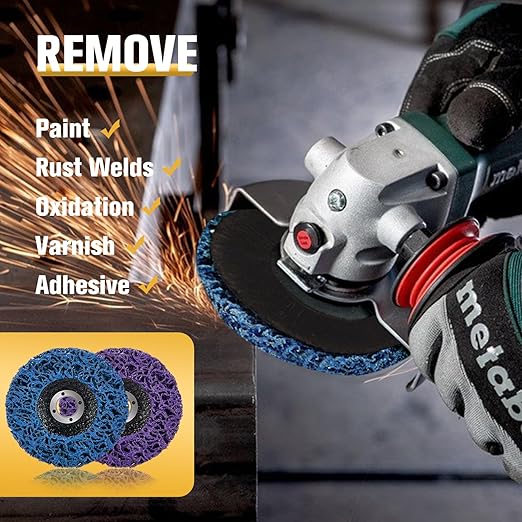 10 Pack Strip Disc Wheel for Angle Grinders Stripping Wheel, Paint Stripping Disc, Poly Abrasive Wheel for Metal Rust Welds, Oxidation, Paint Remover (4'' x 5/8''-Purple+Blue)