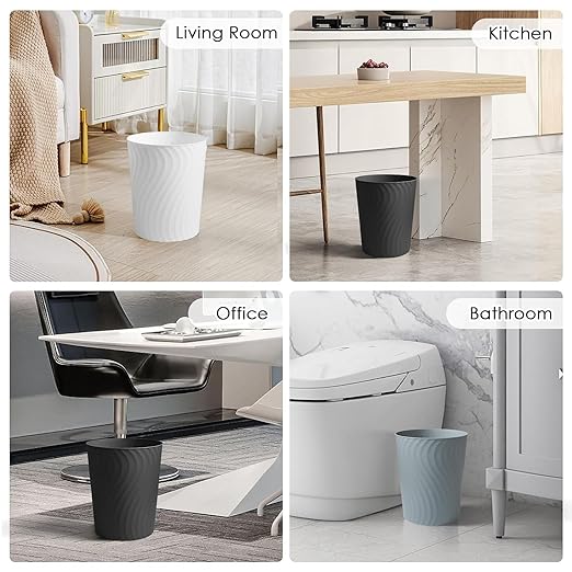 YGJT Small Trash Can, 3 Pack 1.8 Gallons Bathroom Trash Can Waste Basket, Round Garbage Can, Plastic Trash Bin for Kitchen, Dorm, Bedroom, Office, Living Room, Study, Compact Spaces(White Black Grey)